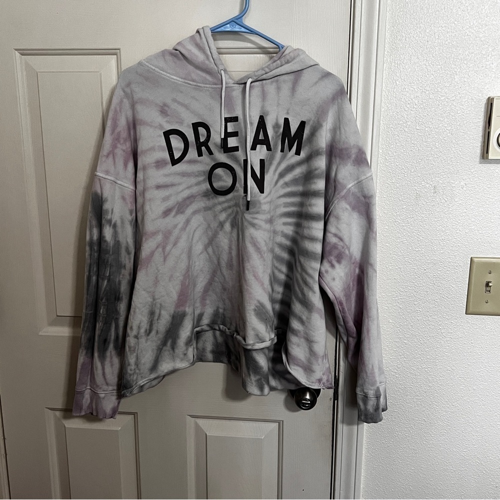 Torrid Size 3 Dream On Multi Tie Dye Crop Hoodie Grey And White
